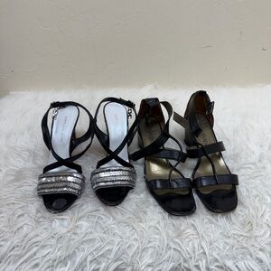 Lot 2 pair. Elegant Black and Silver Women's Sandals